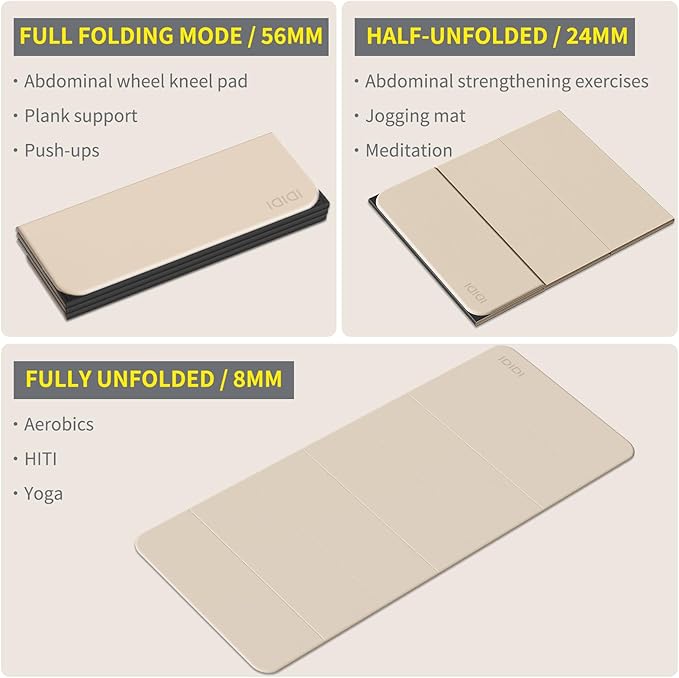 8mm Extra Large Foldable Yoga & Fitness Mat(74" x 31.5" x 0.32"), Double-Sided Non Slip & Lightweight Pilates Mat, Thick Wide Exercise Mats for Woman Man Kids, Portable Workout Mats for Travel, Studio or Home Use