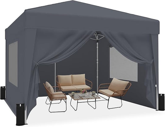 SANWAY 10x10 Pop Up Canopy Tent with Sidewalls x 4 – Easy Setup Canopy Tent, Waterproof, UV-Resistant, Portable with Carry Bag for Outdoor Events, Camping, and Backyard Parties – Dark Gray