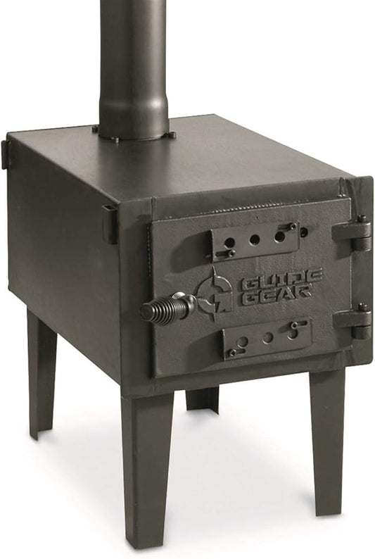 Guide Gear Outdoor Wood Burning Stove; Portable with Chimney Pipe for Cooking and Camping