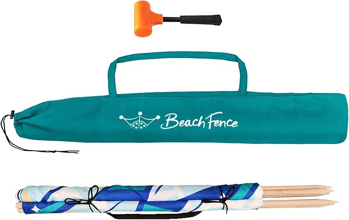 Premium 20 ft Beach Windscreen, Privacy Screen, Wind Blocker Free Rubber Mallet and Carry Bag Included (Surfs Up)