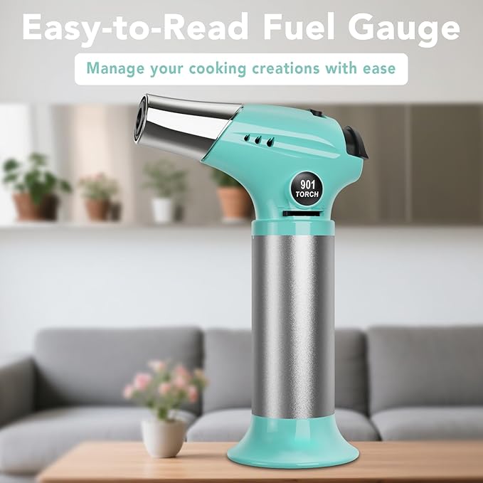 Sondiko Blow Torch with Fuel Gauge S901, Refillable Butane Torch Lighter with Adjustable Flame for Creme Brulee DIY, Creme Brulee, BBQ and Baking, Butane Gas Not Included