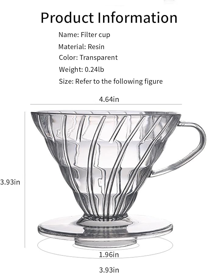 Pour Over Coffee Maker, Single Cup Coffee Dripper, Manual Porcelain Slow Brewing Accessories for Travel, Camping, Office, Home, Cafe, Coffee Gifts (Clear, Large)