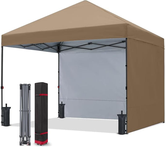 COOSHADE Pop Up Canopy Tent 10x10 with 2 Sidewalls, Outdoor Shade Instant Canopy Tents(Khaki)