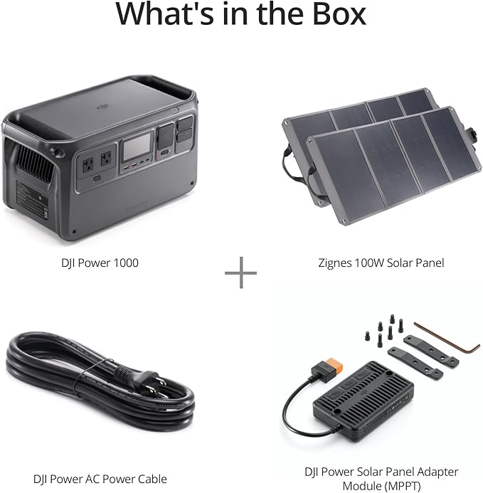 DJI Power 1000 Solar Generator Combo 200W, 4000-Cycle-Life LFP(LiFePO4) Cell, 70-Minute Fast Charging, 2200W Stable Output,Solar Generator for Home Backup, Camping & RVs, Off-grid, Power Outage