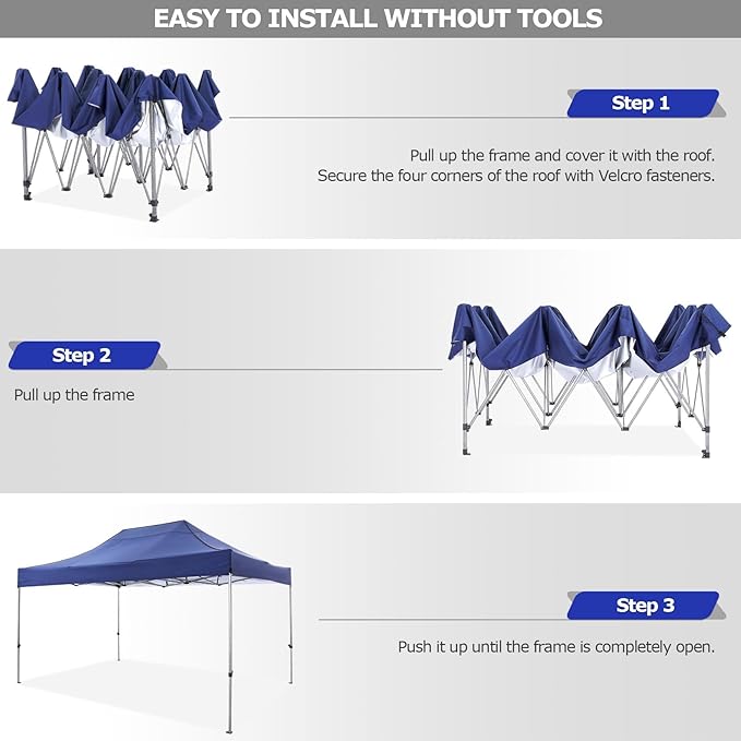 COBIZI 10x15 Pop Up Canopy Without Sidewall,Heavy Duty Canopy UPF 50+ All Season Wind Waterproof Commercial Outdoor Wedding Party Tents for Parties Gazebo with Carry Bag(10 x 15 ft Dark Blue)