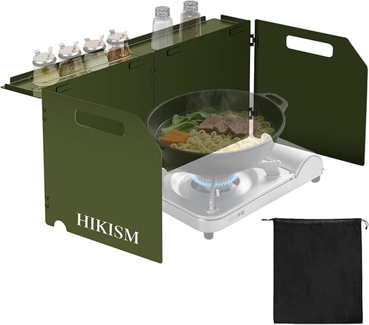 Camping Stove Windscreen, Lightweight Foldable Outdoor Wind Blocker Gas Stove Windshield Wind Screen with Extend Frames for Camping Stove, Glamping, Navy Green