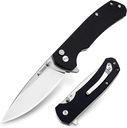 Pocket Knife for EDC, 3.54” D2 Blade Micarta Handle Flipper Folding Knife for Men Women with Thumb Stud & Deep Clip for Utility Daily Carry Camping Hiking Fishing