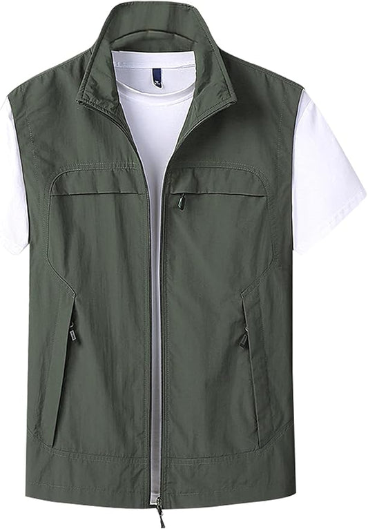 Gihuo Mens Casual Lightweight Travel Vest Summer Utility Safari Vest Sleeveless Jackets for Travel Hiking Fishing