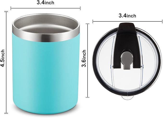 MEWAY 12 oz Lowball, Tumbler Stainless Steel Double Wall Vacuum Insulated Mug with Straw and Lid, Cleaning Brush ，Durable Powder Coated Insulated Coffee Cup for Cold & Hot Drinks (Light Blue,4 pack)
