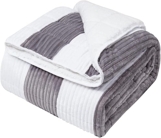 Weighted Blanket for Adults (15lbs, 60"x80" Queen Size) - Sherpa Fuzzy Heavy Blanket for 120-160lbs with Premium Glass Beads - Soft Thick Blanket for All-Season Sleeping Comfort - Grey