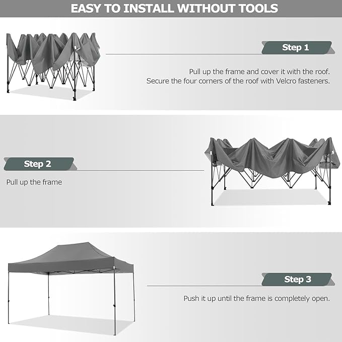 COBIZI 10x15 FT Pop up Canopy Tent,Heavy Duty Easy Up Commercial Outdoor Party Canopy Tents for Wedding Parties All Season Wind & Waterproof Gazebo with Carry Bag,Gray(Frame Thickened)