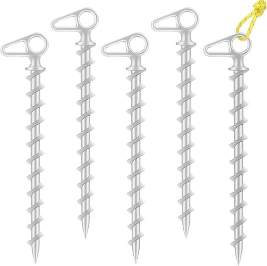 11" Aluminum Screw-in Ground Anchors - Heavy Duty Metal, Non-Rust Spiral Tent Stakes for High Wind, Grass, Sand, Camping, Canopies, Trampolines & Outdoor Securing