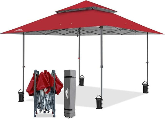 EAGLE PEAK 13x13 Straight Leg Pop Up Canopy Tent Instant Outdoor Canopy Easy Single Person Set up Folding Shelter w/Auto Extending Eaves 169 Square Feet of Shade (Red)