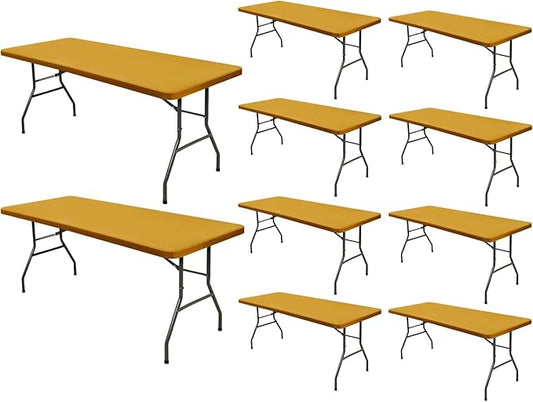 10 Pack 6 Foot Picnic Table Cover Fitted Outdoor Tablecloth for Rectangle Tables Elastic Waterproof Stretch Washable Patio Folding Spandex Table Cloth for Camping Banquet Parties (Mustard,30" x 72")