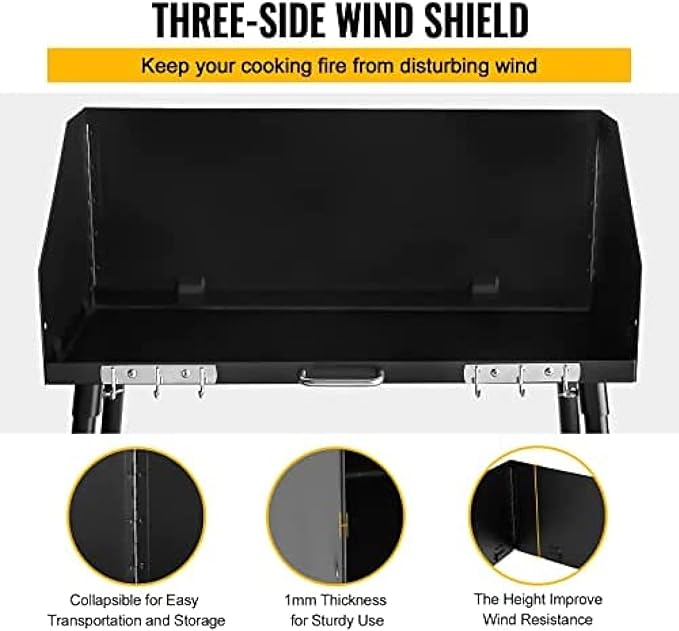 Carbon Steel Camp Cooking with Three-Sided Windscreen and Legs for Outdoor Food Preparation and Dutch Oven,30 X 16 Inch