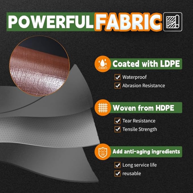 RAINDEWAY 16x20 Feet Super Heavy Duty Tarp 18 Mil, UV Resistant, Weatherproof, Multipurpose Waterproof Poly Tarp with Grommets and Reinforced Edges, Brown/Gray Tarps