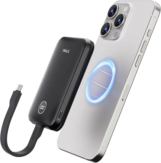 iWALK Magnetic Power Bank 10000mAh, 30W Wireless Portable Charger with Fast Charging USB-C Cable,Qi2 Certified 15W Battery Pack with LED Display for iPhone 16/16 Pro/15/14/13/12 Series, Samsung Galaxy