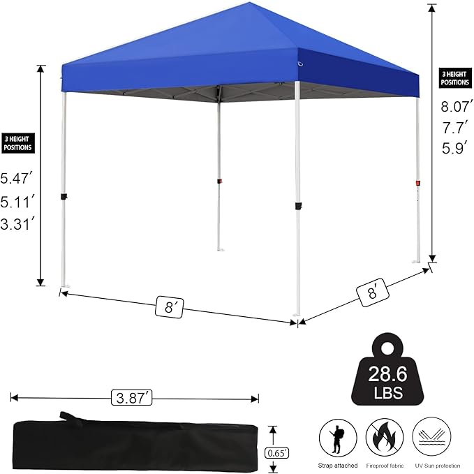 Northroad 8X8 FT Pop Up Canopy, Outdoor Instant Canopy Tent Slant Legs with Carrying Bag, Portable Gazebo Shelter for Wedding Party,Commercial Event,Patio,Garden,Beach -Blue