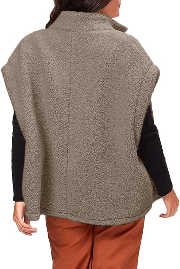 Hongqizo Womens Fuzzy Fleece Vest Casual Oversized Warm Button Down Sherpa Vest Jacket with Pockets