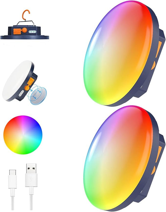 2pcs Camping Lamp 10000mAh Rechargeable 3000LM Tent Camping Light, 24Hours Long Play Time , Outdoor Night Market Night Fishing Lantern (RGB)