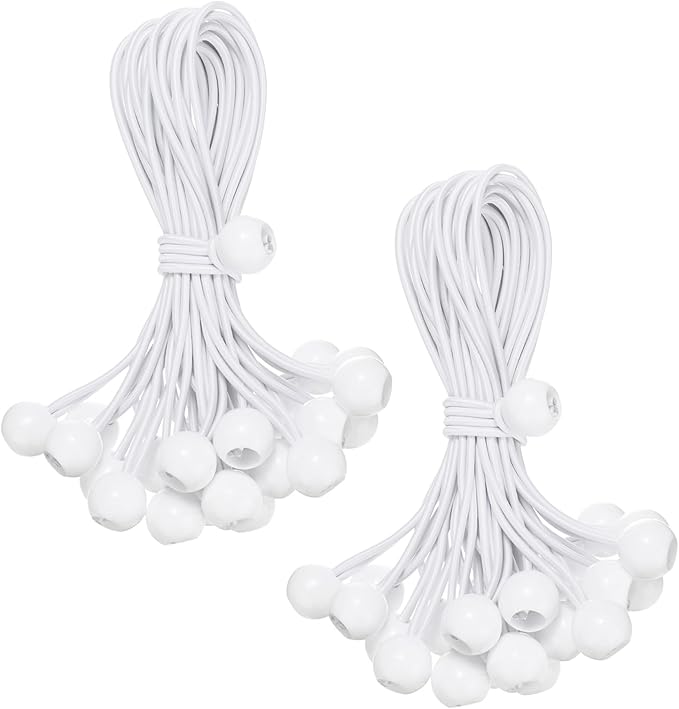 50-Pack Ball Bungee Cords, 9 Inch High Elastic Canopy Tarp Tie Down Bungee Balls for Camping/Tent/Cargo Holding Wire Hoses/Patio Umbrellas/Shelter [White]