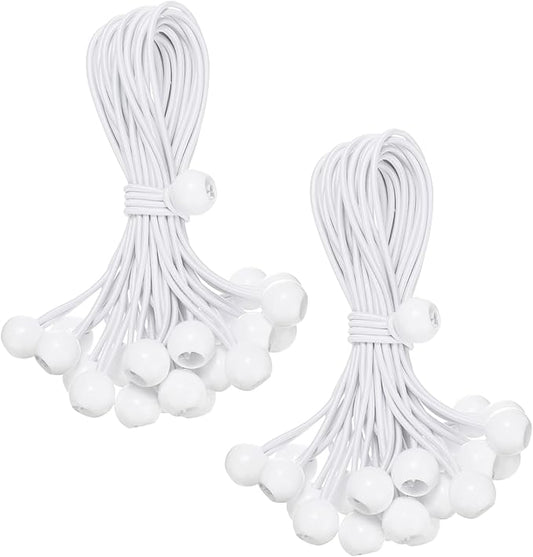 50-Pack Ball Bungee Cords, 9 Inch High Elastic Canopy Tarp Tie Down Bungee Balls for Camping/Tent/Cargo Holding Wire Hoses/Patio Umbrellas/Shelter [White]