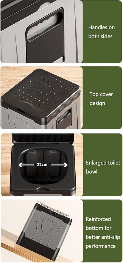 Portable Foldable Camping Toilet for Home, Car, and Camping (Model C) Including Heavy-duty Garbage Bags and 1 Foldable Organizer Bag