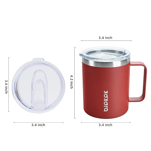 BJPKPK 2pcs Stainless Steel Insulated Coffee Mug, 14oz with Lid, Non Sweat Design-Red