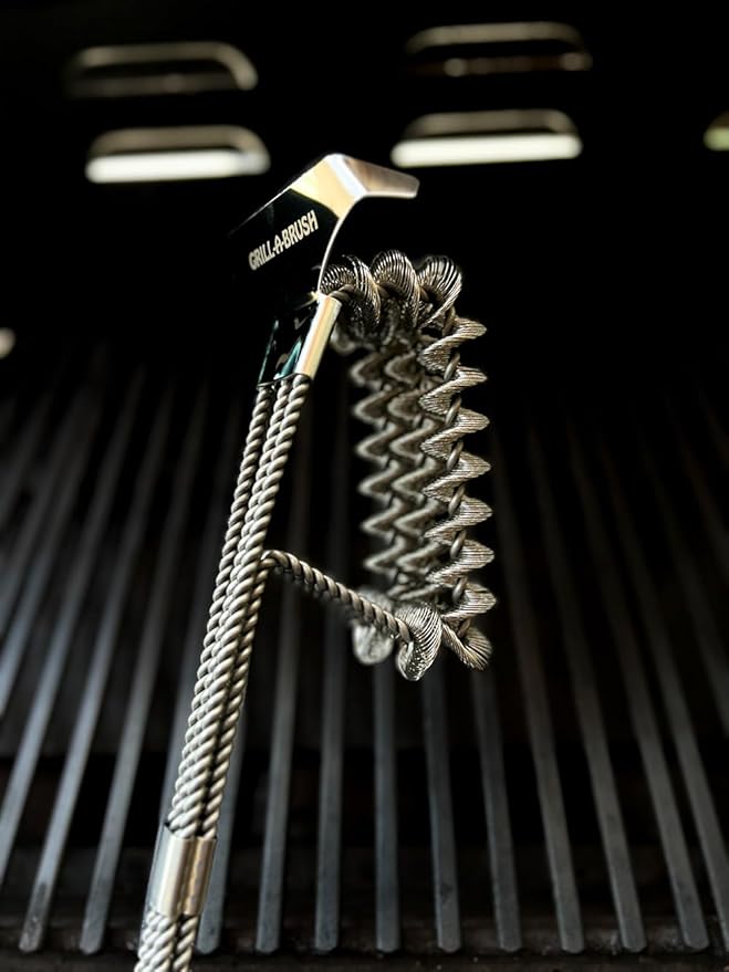 Gill-A-Brush | Grill Brush Bristle Free | with Scraper | BBQ Grill Brush | Heavy Duty Stainless | Safe on All Grates | Safe Accessories | for Gas, Charcoal, Pellet Smokers | Grilling Gifts for Men