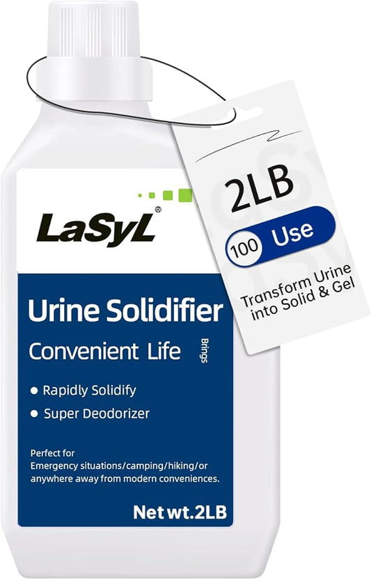 LaSyL Super Absorbent Powder - 50/100/200 use, Solidify & Gel Urine in 1 Min, Deodorizer - Easy to Port Waste Liquid - for Camping Portable Toilet, Urinals, Bedside Commodes, Pet Potty etc