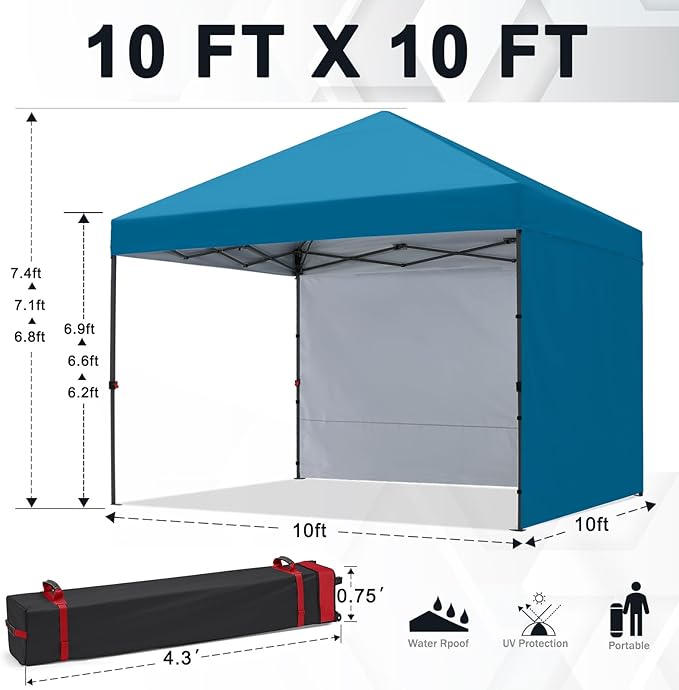 COOSHADE Pop Up Canopy Tent 10x10 with 2 Sidewalls, Outdoor Shade Instant Canopy Tents, Turquiose