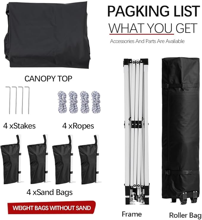 10x10 Pop Up Canopy Tent – One-Person Setup, Waterproof & UV-Blocking, Heavy-Duty Steel Frame, Wheeled Bag & Sandbags – Outdoor Shade for Beach, Camping, Backyard, Tailgate, Events (Black)