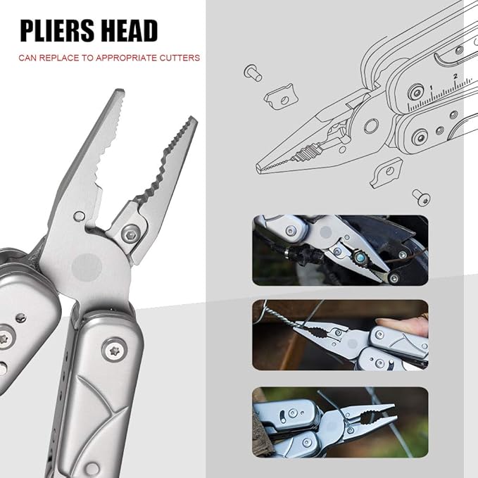 ROXON S802 16 in 1 Multitool Phantom Updated Version Multi Tool Pliers and scissors with Replaceable Knife and Wire Cutte (S802S)