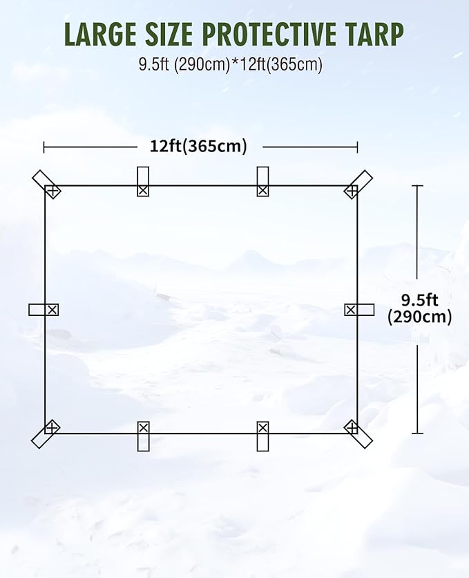 HIRALIY 20 Mil Heavy Duty Waterproof Tarp, Cut Size 10x12ft Green Tarpaulin with Reinforced Webbing Loops, Multipurpose Oxford Canvas Tarp for Firewood, Roof, Camping, Pool