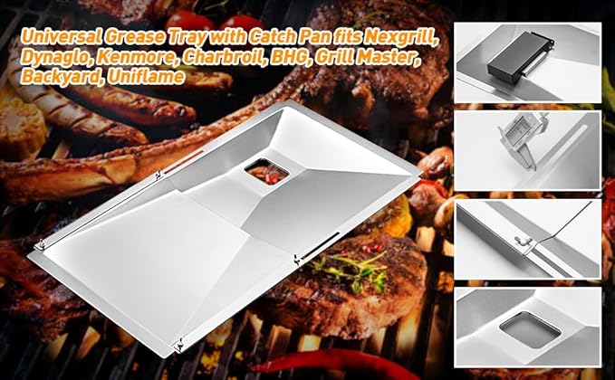 Grease Tray fits Nexgrill, Charbroil, Kenmore, BHG, Dynaglo, Grill Master, Uniflame,Backyard Gas Grill, Adjustable Drip with Catch Pan for 3/4/5 Burner, Grease Tray for Most CharBroil Models