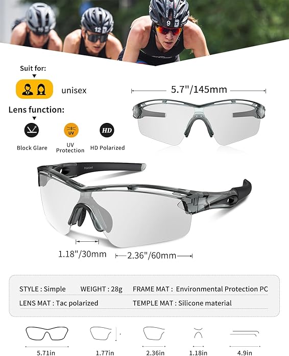 Rosemal Sports Sunglasses Polarized Cycling Sunglasses Running Driving Fishing Hiking for Men Women UV400 TAC TR90