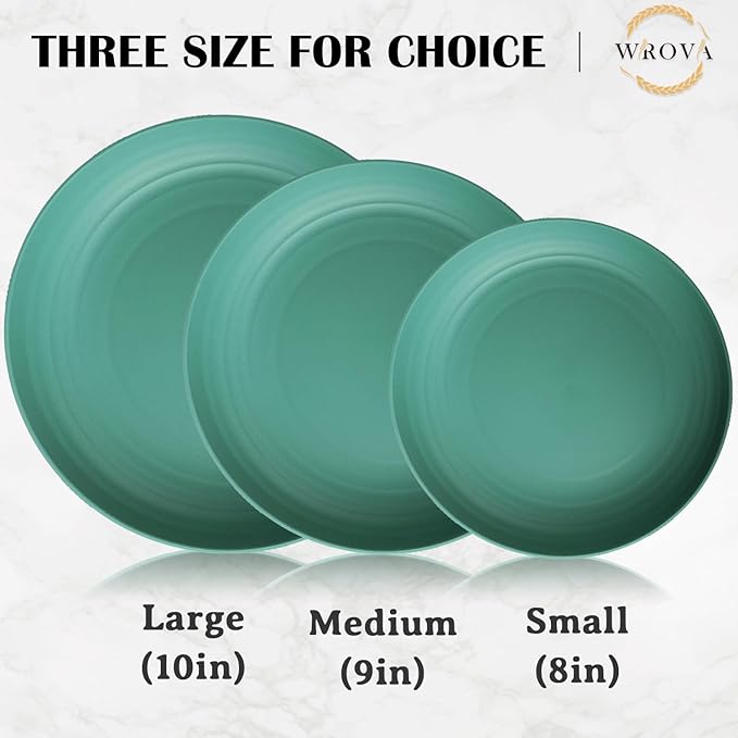 Wheat Straw Plates - 10 Inch Unbreakable Dinner Plates Set of 8 - Dishwasher & Microwave Safe Plastic Plates Reusable for Indoors and Outdoors (Green)