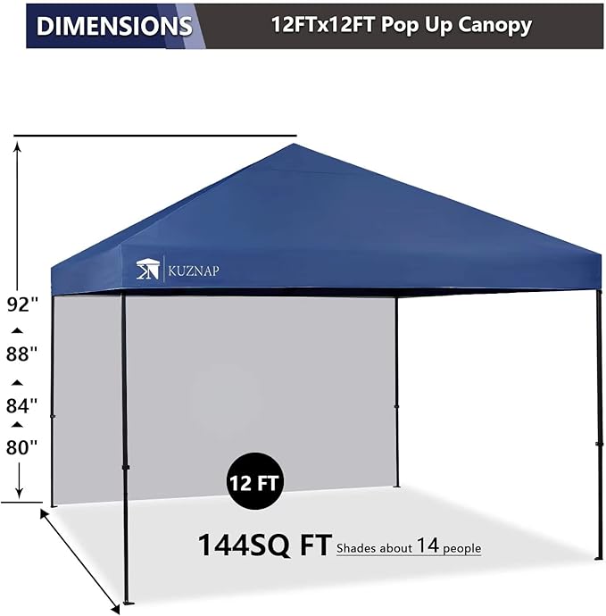 12’x12’ Pop up Canopy Tent Patented EZ Set up Instant Outdoor Canopy with Sidewall Bonus 4 Weight Sandbags, 8 Stakes and 4 Ropes, Blue