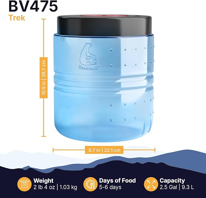 Canister for Backpacking. 4 Sizes: BV500, BV475, BV450, BV425. Bear-Resistant Food Container for Camping, Hiking, Fishing, Hunting, Bikepacking. BearVault is Bear Safe!
