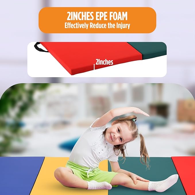 Gymnastics Mats Foldable Tumbling Mats Portable Gymnastics Exercise Mat 2'x6'/2.5'x6.4'/4'x6'/4'x8'/4'x10'/ Gymnastics Tumbling Mats Pad Home Exercise Panel Mat With Carrying Handles