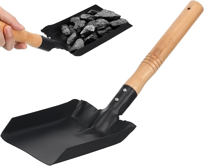 Fireplace Ash Shovel Small Iron Shovel with Wooden Handle Small Garden Mini Digging Soil Dig Spade for Fire Stove Fireplace Trowel Ash Sweep