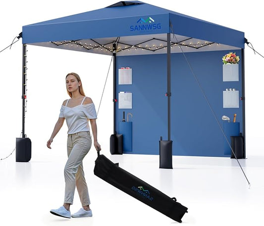 12X12 Pop Up Canopy Tent,Removable Pockets Sidewall for Extra Storage,Easy Up Canopy,Heavy Duty One Person Set Up Event Tent,Blue