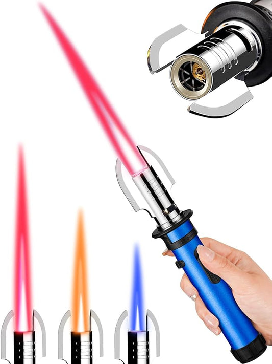 Torch Lighter, Refillable Butane Jet Flame Lighter with Adjustable Flame & Safety Lock, Windproof Gas Torch for Camping, BBQ, Fireplace, Candles, Cooking, Fireworks (Butane Not Included)