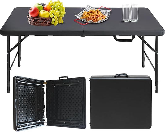 Portable Plastic Folding Table 4ft/6ft/8ft Heavy Duty White Black Picnic Dining Table Fold-in-Half for Camp Party Kitchen Indoor Outdoor