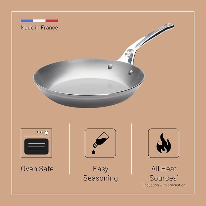 De Buyer MINERAL B Pro Carbon Steel Fry Pan - 9.5” Diameter, 6.9” Cooking Surface - Ideal for Searing, Sauteing & Reheating - PFAS, PFOA & PFOS Free - Made in France