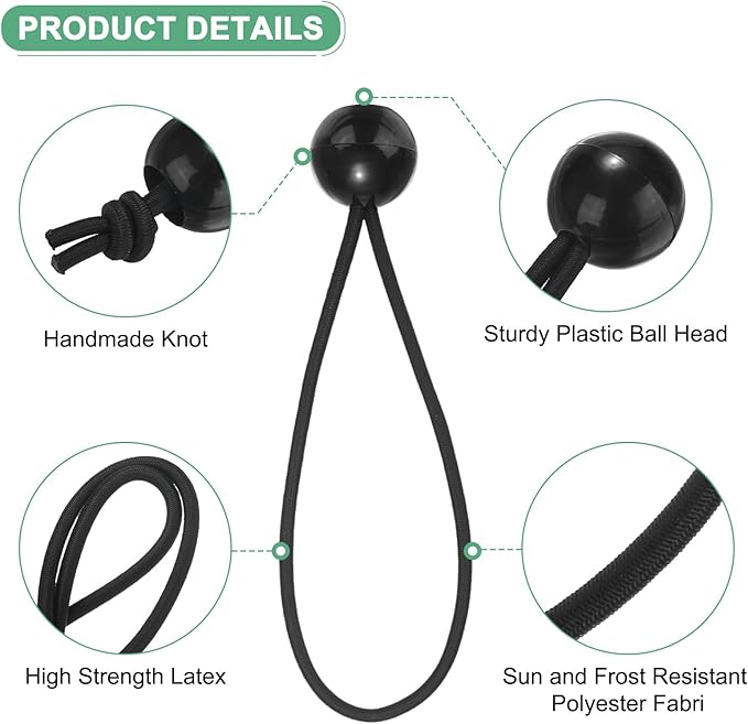 50-Pack Ball Bungee Cords, 6 Inch High Elastic Canopy Tarp Tie Down Bungee Balls for Camping/Tent/Cargo Holding Wire Hoses/Patio Umbrellas/Shelter [Black]