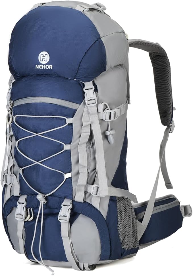 60L Hiking Backpack, Water Resistant Camping Backpack with Rain Cover, Large Lightweight Hiking Bag Outdoor Travel Daypack for Men Women, Blue