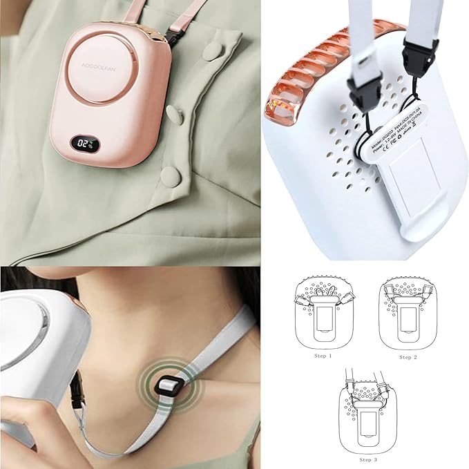 Portable Neck Fan, Mini Small Personal Handheld Fan USB Rechargeable 3 Speed for Girls Boys Woman Eyelash Travel Home Office Outdoor (Pink)