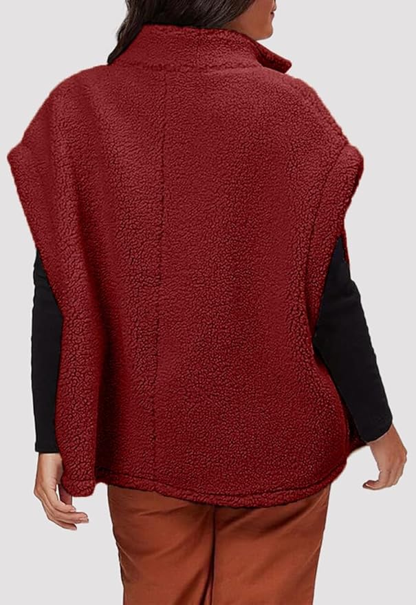 Hongqizo Womens Fuzzy Fleece Vest Casual Oversized Warm Button Down Sherpa Vest Jacket with Pockets