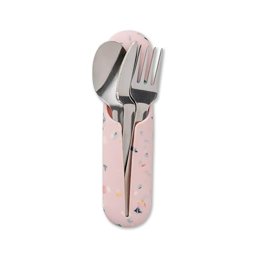 W&P Porter Stainless Steel Utensils with Silicone Carrying Case | Terrazzo Blush | Spoon, Fork & Knife for Meals on the Go | Portable and Compact Set, One Size (WP-PUT-TZBL)